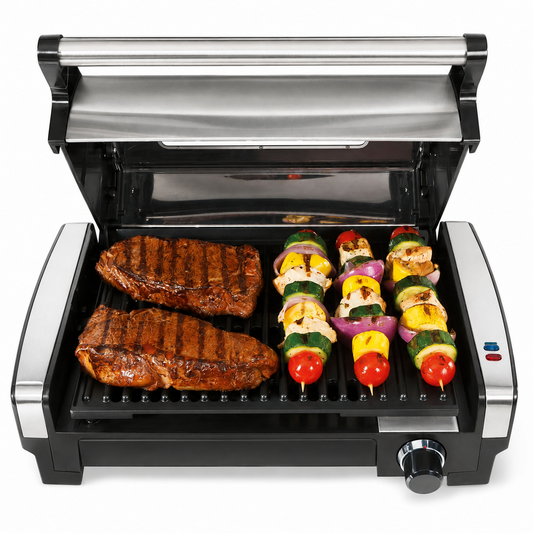 Indoor Electric Grill with Viewing Window, Stainless Steel