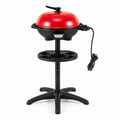 Electric Grill with Removable Stand, 5 Heat Settings and 360° Tray, Red