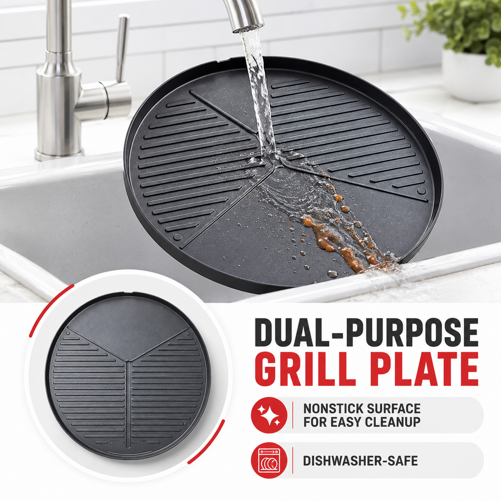 Electric Grill with Removable Stand, 5 Heat Settings and 360° Tray, Red