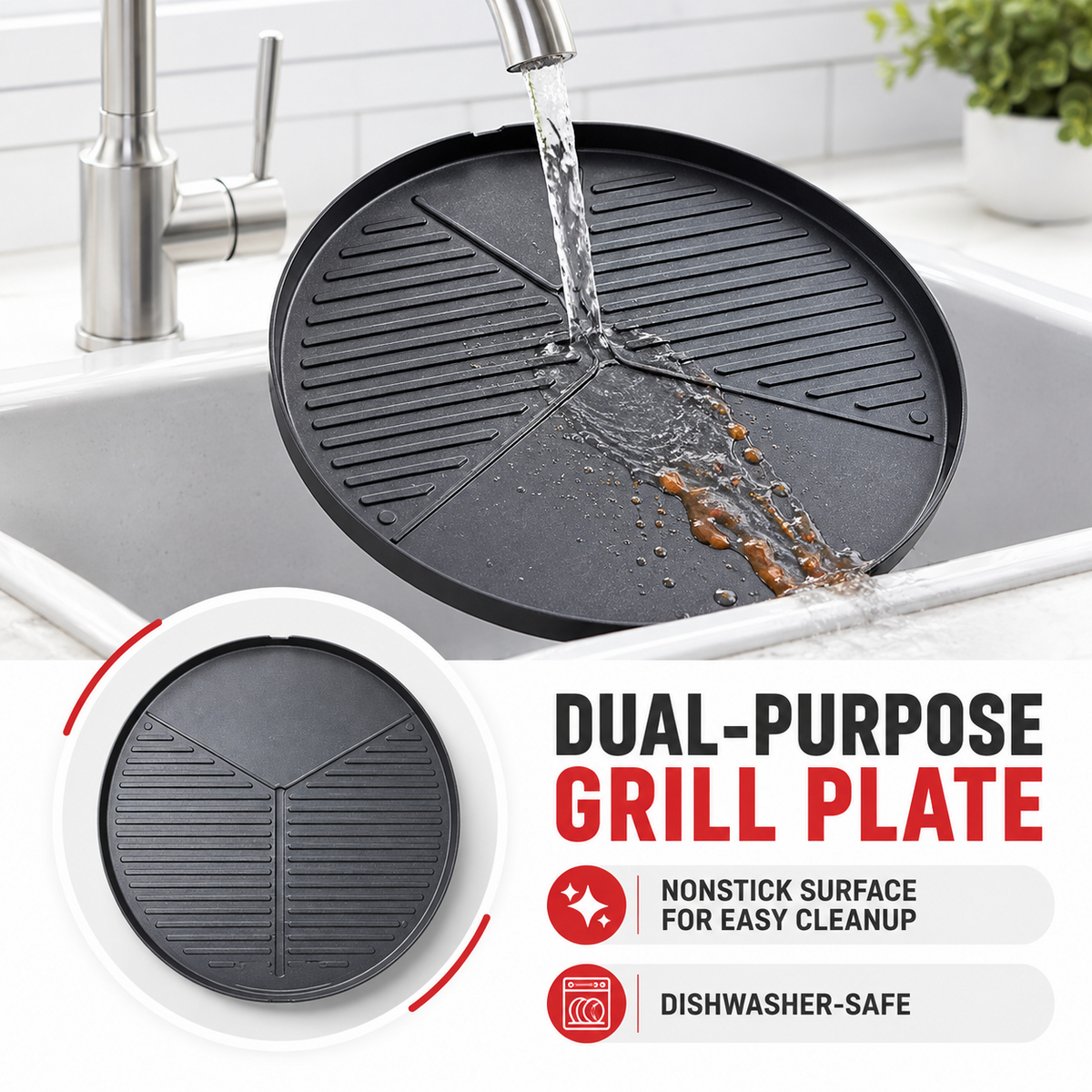 Electric Grill with Removable Stand, 5 Heat Settings and 360° Tray, Red