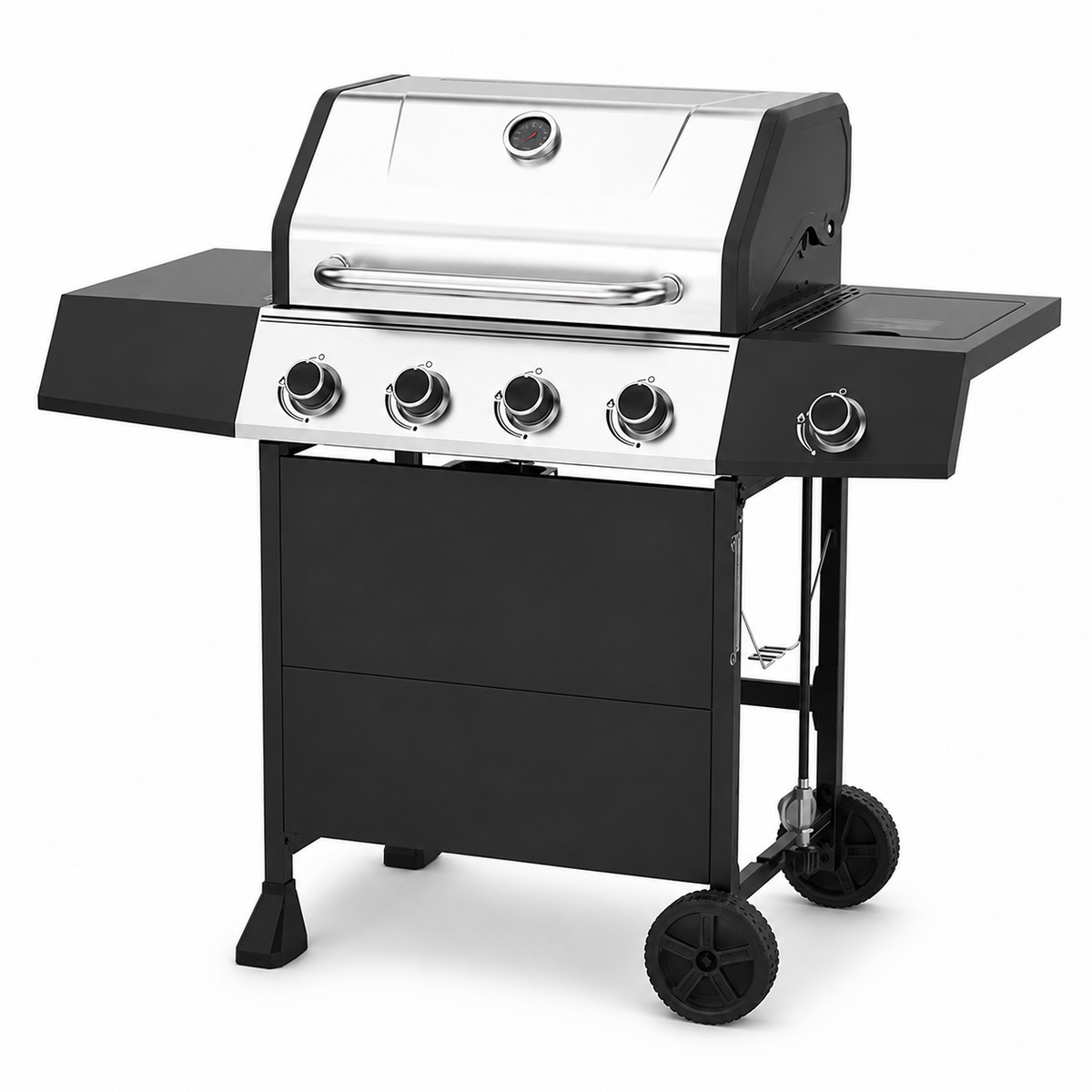 4-Burner Propane Gas Grill with Side Burner, 619 sq. in., Black/Silver