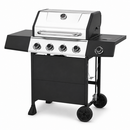 4-Burner Propane Gas Grill with Side Burner, 619 sq. in., Black/Silver
