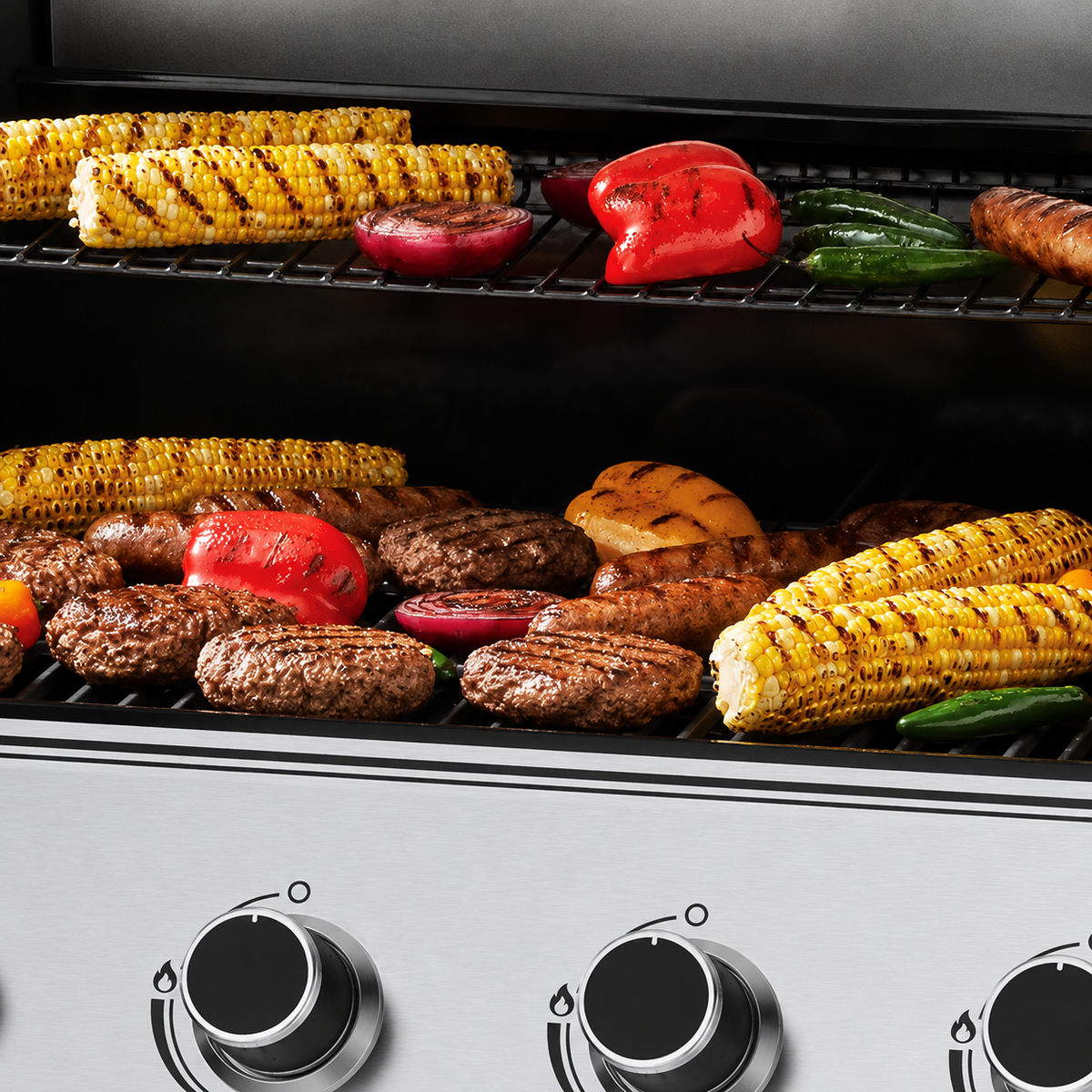 4-Burner Propane Gas Grill with Side Burner, 619 sq. in., Black/Silver