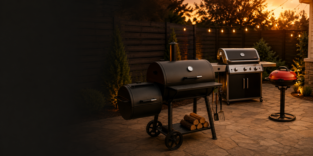 SLOWGRILL outdoor grill collection on a backyard patio